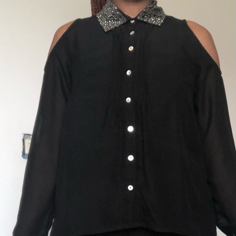 Black long sleeve with cut out shoulders